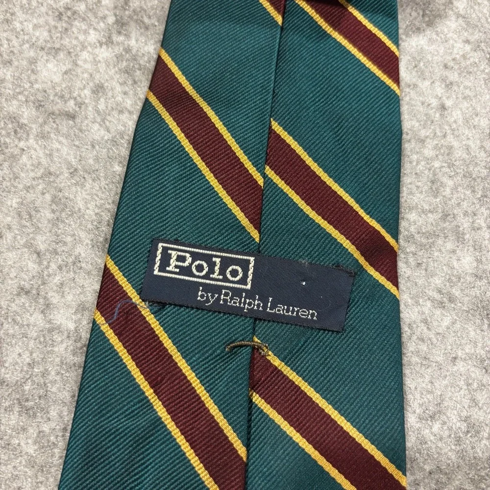 Polo by Ralph Lauren Vintage Men's Necktie Green Maroon Gold Striped Silk W3.5